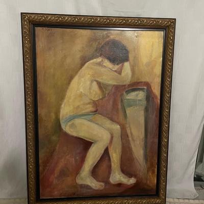 INV #214: M. Soyer painting woman on weight scale, H 44" x W 32"