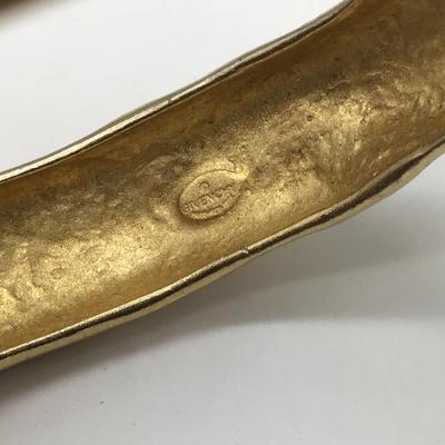 Givenchy Vintage Statement Bangle Bracelet Brushed Gold Runway 80s Signed