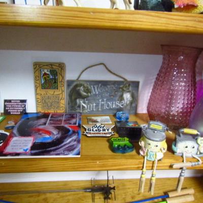 Assortment of Home Decor- Glass Vases, Magnets, Shelf-Sitters, Witty Signs, etc.