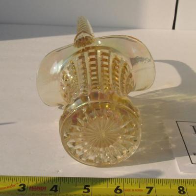 Old Imperial Glass Waffle Block Pattern Carnival Glass Basket