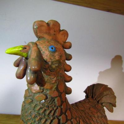 Hand Made Clay Chicken- Signed by Artist- Approx 8