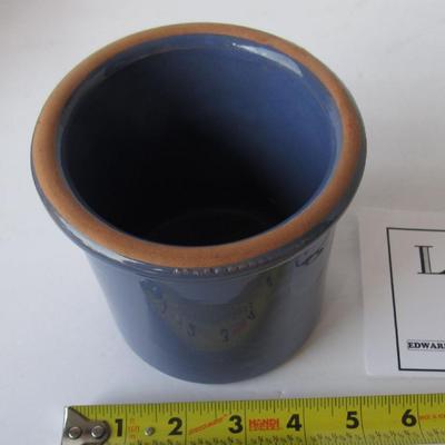 Older Blue Glazed Kitchen Crock, Small 4 3/4" Wide