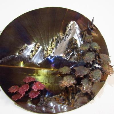 Handmade Metal 'Round Mountain' 3-D Wall Art by Cody Steffler- Approx 12 Inches in Diameter