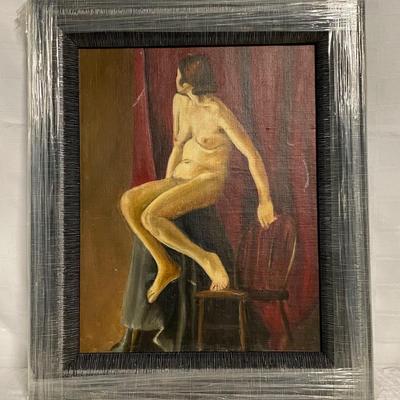 INV #45: Painting, nude woman with chair, artist unknown, H 20" x W 16"