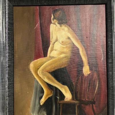 INV #45: Painting, nude woman with chair, artist unknown, H 20" x W 16"