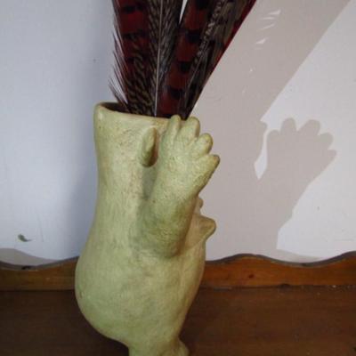 Clay 'Rounded Person' Vase with Pheasant Feather Assortment