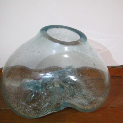 Hand Blown Glass Fish Bowl- Pale Blue- Beautifully Irregular Pattern
