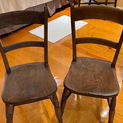 Set of 2 Antique Victorian Elm Rustic Cottage Chairs