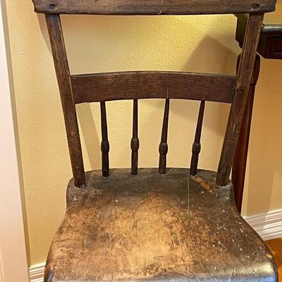 Antique Pine Plank Seat Farmhouse Chair