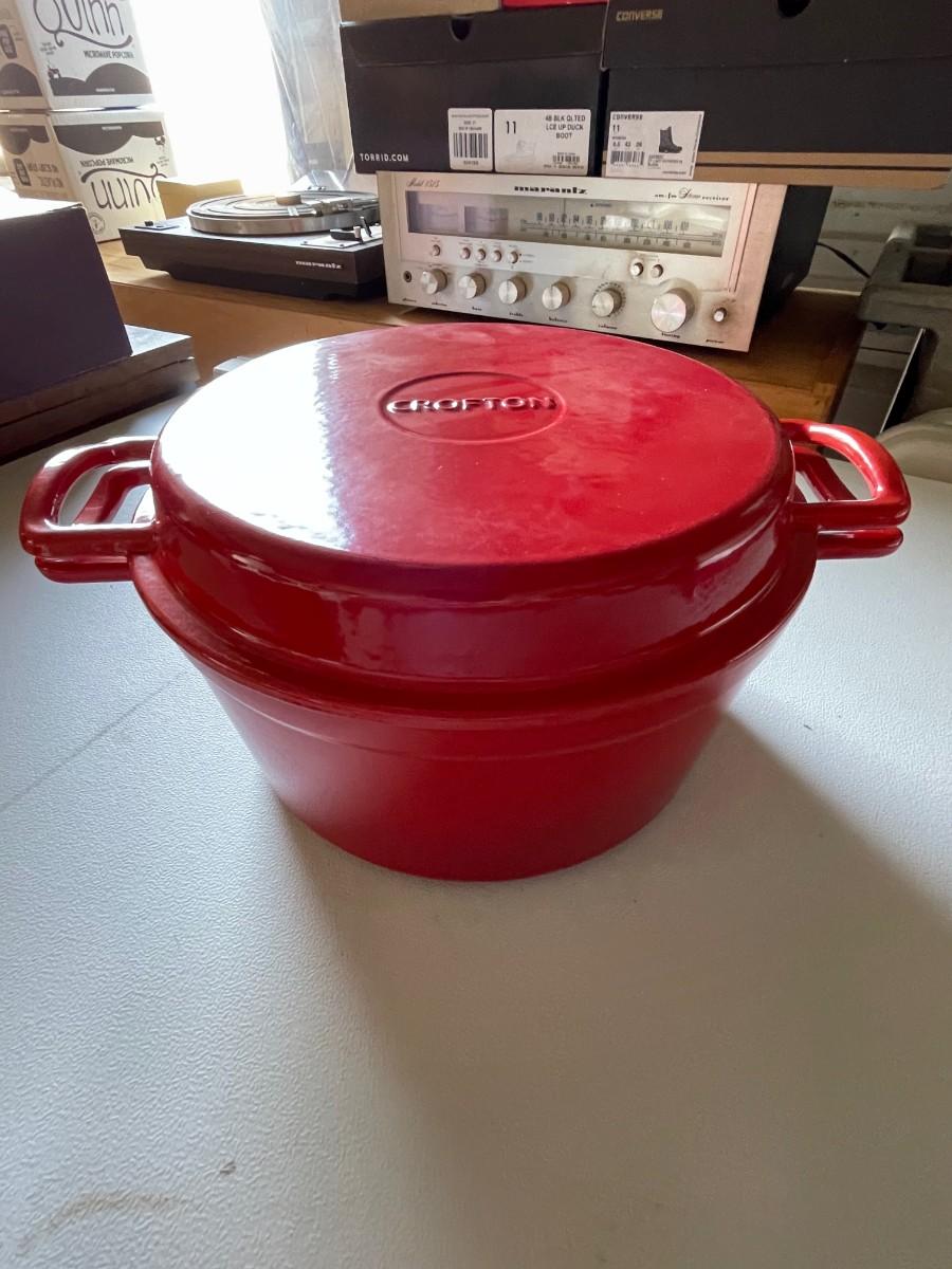Crofton Red cast iron & enamel stock pot combo griddle New in Box