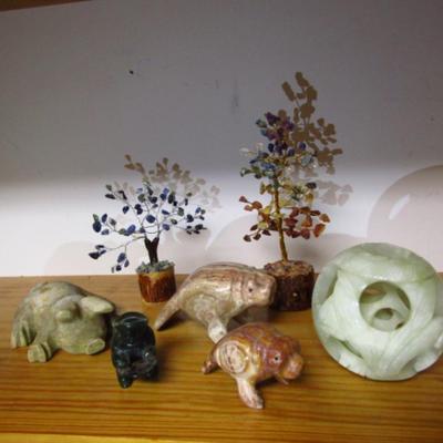 Stone Home Decor- Carved Figurines and Polished Gem 'Trees'