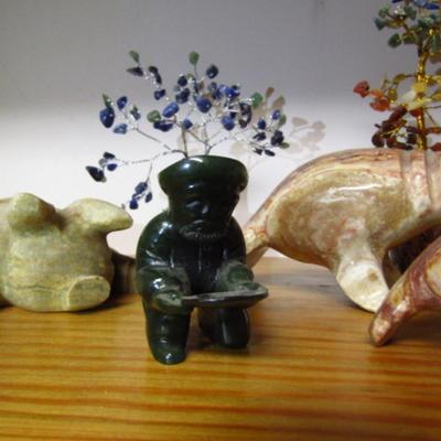 Stone Home Decor- Carved Figurines and Polished Gem 'Trees'
