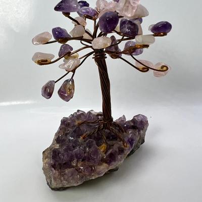 Amethyst  Rose Quarts Tree wired on narural Crystal  4