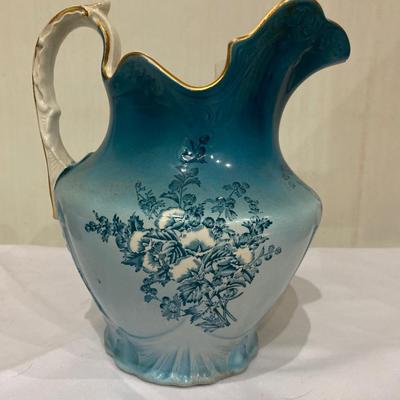 Antique Alba China teal transfer ware pitcher