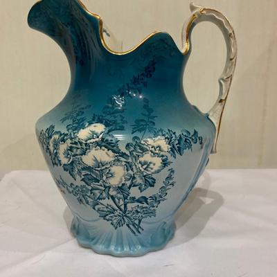 Antique Alba China teal transfer ware pitcher