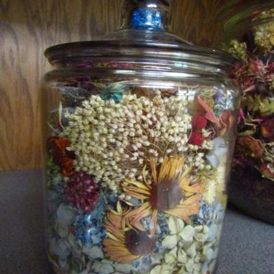 Two Large Glass Jars Full of Dried Flowers- Terrific for Crafting or Home Decor