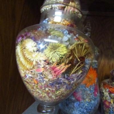 Three Large Glass Jars Full of Dried Flowers- Perfect for Crafting or Home Decor