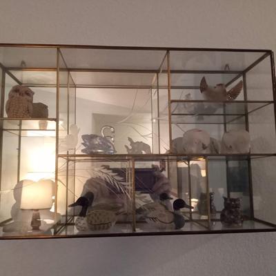 LOT 7  WALL HUNG GLASS DISPLAY CASE FILLED WITH SMALL ANIMAL FIGURES (Entry way)