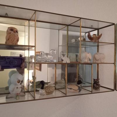 LOT 7  WALL HUNG GLASS DISPLAY CASE FILLED WITH SMALL ANIMAL FIGURES (Entry way)