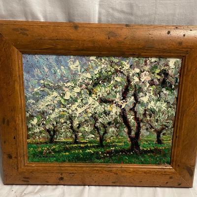 INV #30: Samir Sammoun embellished giclee on canvas, flowering trees, H 12" x W 16" (certificate on back)