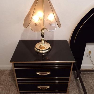 LOT 59  BLACK NIGHT STAND, DOUBLE BED FRAME AND A TOUCH LAMP  (1st bdr)