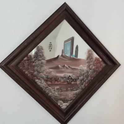 LOT 104  OIL PAINTING ON A MIRROR AND A SECOND PICTURE