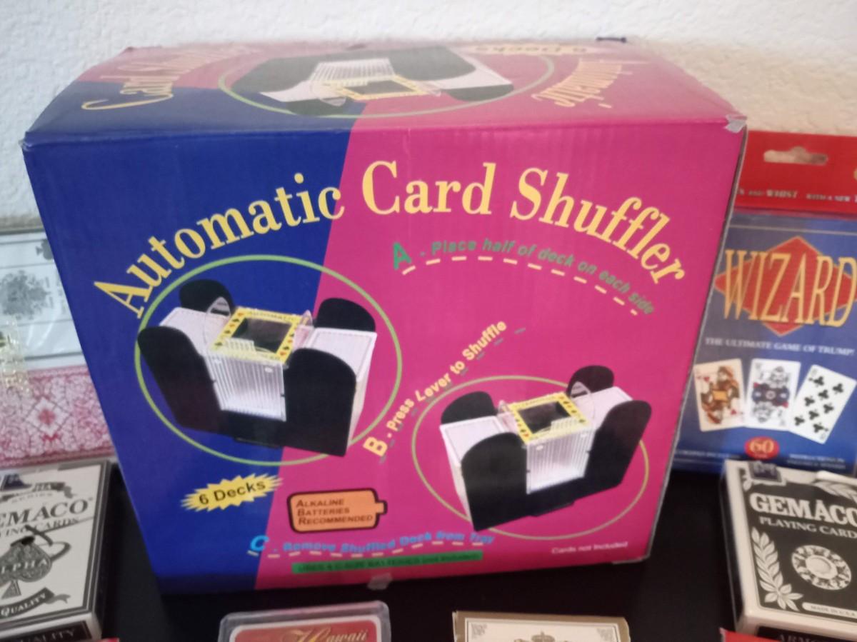 LOT 112 AUTOMATIC CARD SHUFFLER, DECKS OF CARDS AND WIZARD CARD GAME