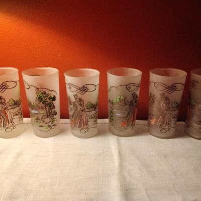 Vintage 1950s Currier & Ives Frosted Tall Tumbler Glass set of 6