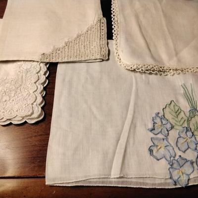 5 Vintage Hand Embroidered Handkerchiefs