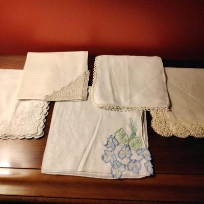 5 Vintage Hand Embroidered Handkerchiefs