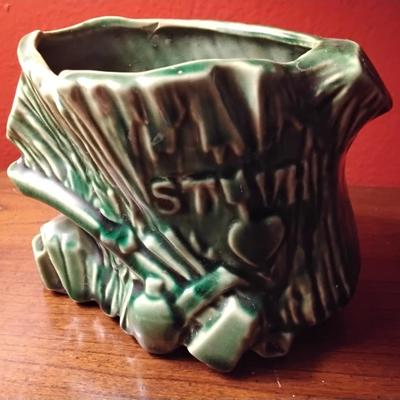 RARE Vintage McCoy Tree Stump Planter in Love Carve Initials in Tree