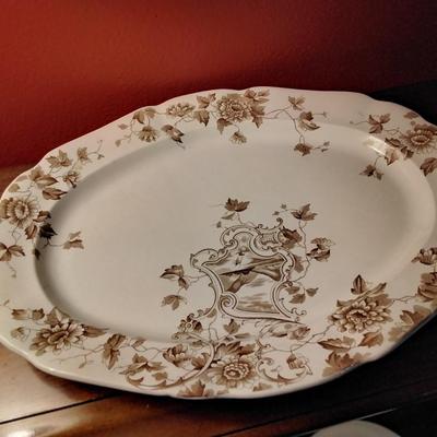 Antique English Brown Transferware EM & CO Platter Serving Tray Newport #2