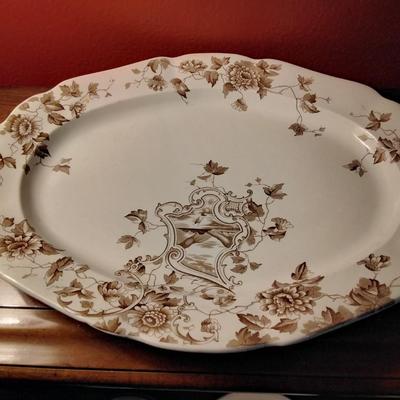 Antique English Brown Transferware EM & CO Platter Serving Tray Newport #2