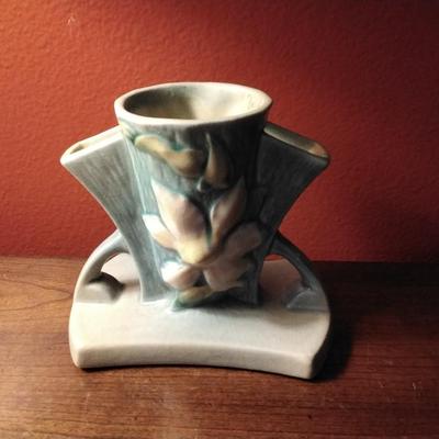 Vintage Roseville Pottery Blue Clematis Triple Vase - #192-5 Circa 1940's