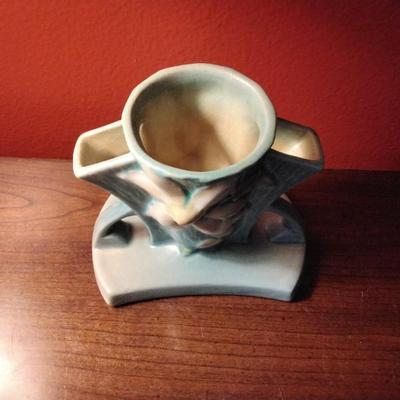 Vintage Roseville Pottery Blue Clematis Triple Vase - #192-5 Circa 1940's