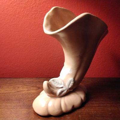 Vintage Weller Wild Rose Dogwood Salmon Colored Cornucopia Vase