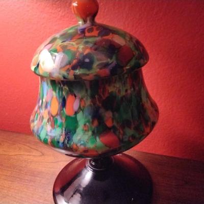 1930s Czech Kralik Art Glass End of Day Candy Dish/Vase  9â€
