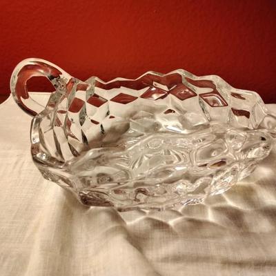 Vintage Fostoria American Pattern Crystal Square Handled Bowl Cut Glass