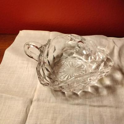 Vintage Fostoria American Pattern Crystal Square Handled Bowl Cut Glass