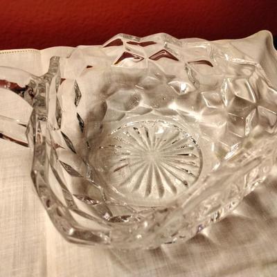 Vintage Fostoria American Pattern Crystal Square Handled Bowl Cut Glass