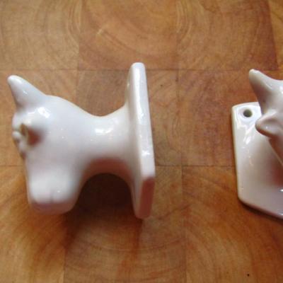 Pair of Glazed Ceramic Wall Hooks- Bull Design
