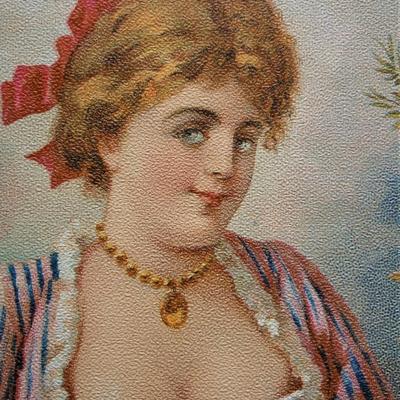Generic Outer Cigar Label with Image of Young Woman & Coins,