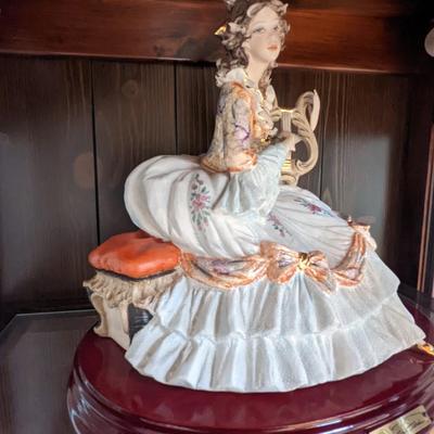 Capodimonte Sabadin Vittorio Porcelain Figurine- Seated Lady with Harp