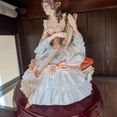 Capodimonte Sabadin Vittorio Porcelain Figurine- Seated Lady with Harp