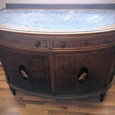 Stunning Imported Italian Bedroom Set with Marble Inlay and Hand-painted exterior details- (set of 6)