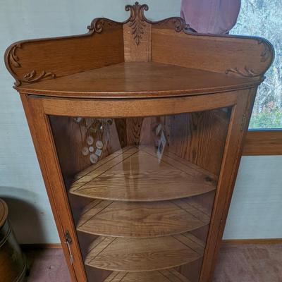 Wood Curved Corner Display Cabinet with glass door