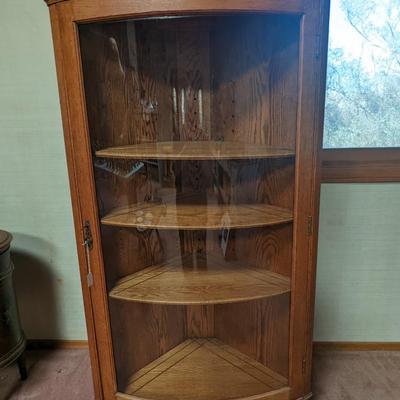 Wood Curved Corner Display Cabinet with glass door