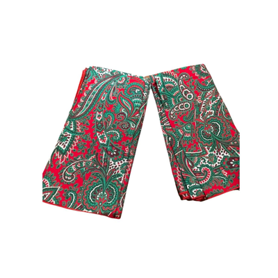 Vintage Set of 18 Red and Green Paisley Linen Napkins