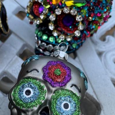 Glass Sugar Skull Ornaments