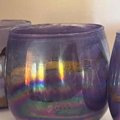 3 Iridescent Cups Votive Holders Painted Doves